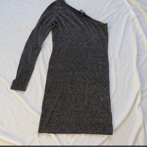 BCBG Maxazria One Shoulder Silk Blend Metallic Mini Dress Medium